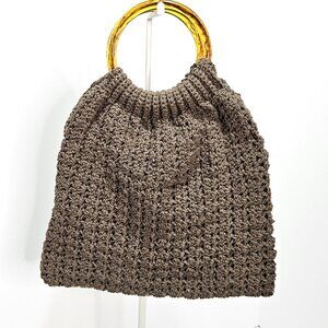 Olive Green Crochet Hand Bag/ Tote  with Tortoise Shell Handles